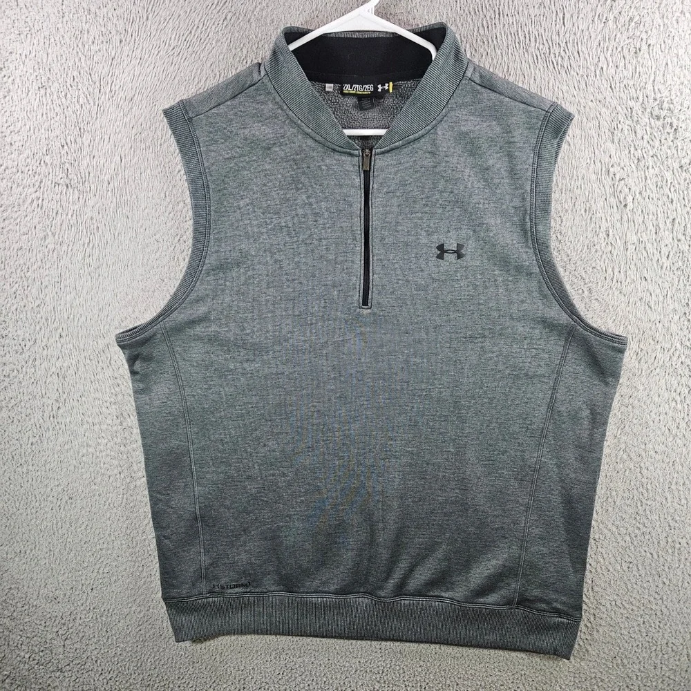 Under Armour Storm ColdGear Golf Vest Mens 2XL Gray 1/4 Zip Loose Fit Heathered
